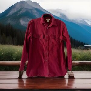 Vintage LL Bean Chamois Cloth Button Down Shirt Mens Medium Red Flannel Camp